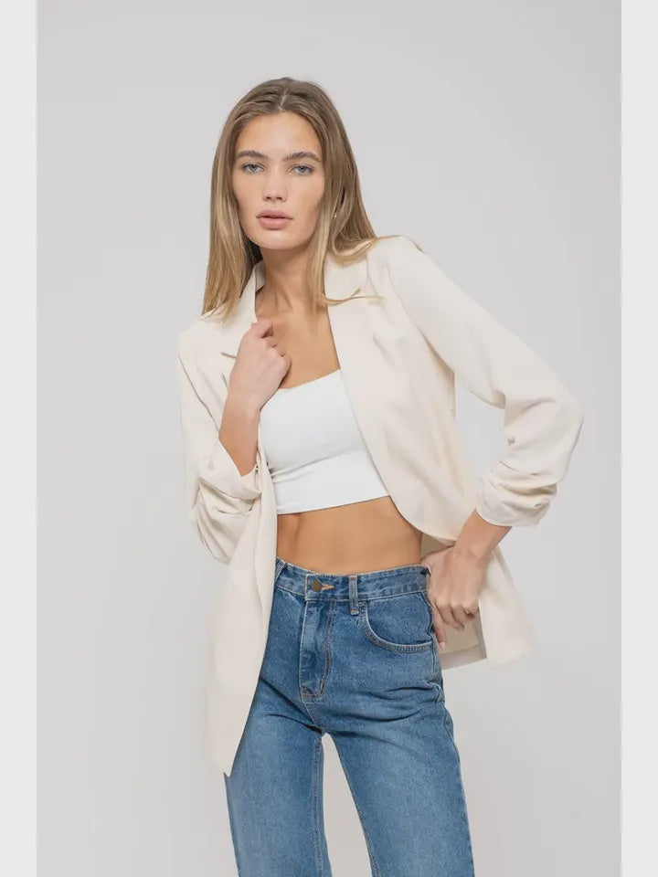 3/4 Ruched sleeve light weight blazer