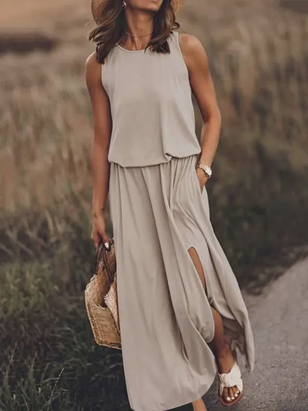 Casual split side sleeveless dress