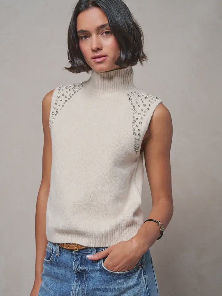 Crystal Embellished mock knit top