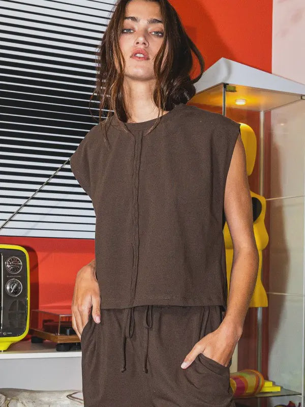 Sleeveless Boxy Jersey Crop Top olive