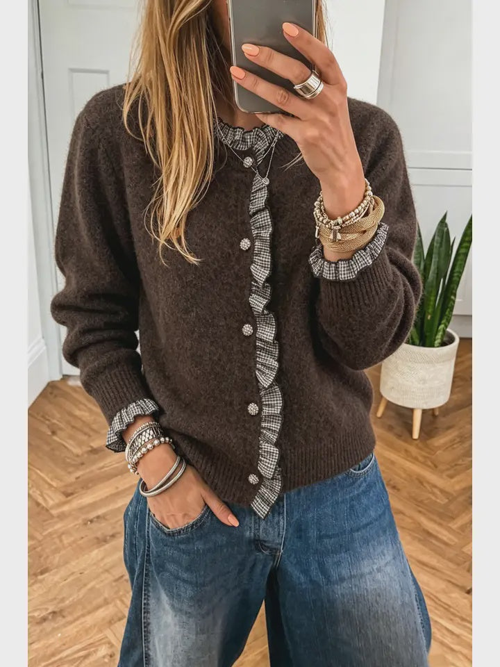 Plaid  Ruffle trim Sweater