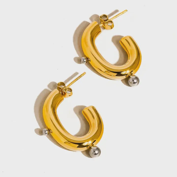 Alsace 18K Gold Non-Tarnish Two Toned C Hoop Earring