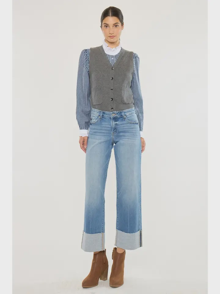 Mid rise crop cuff jean