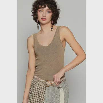V neck ribbed solid tank
