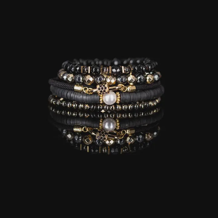 Black crown Pearl stack Bracelet