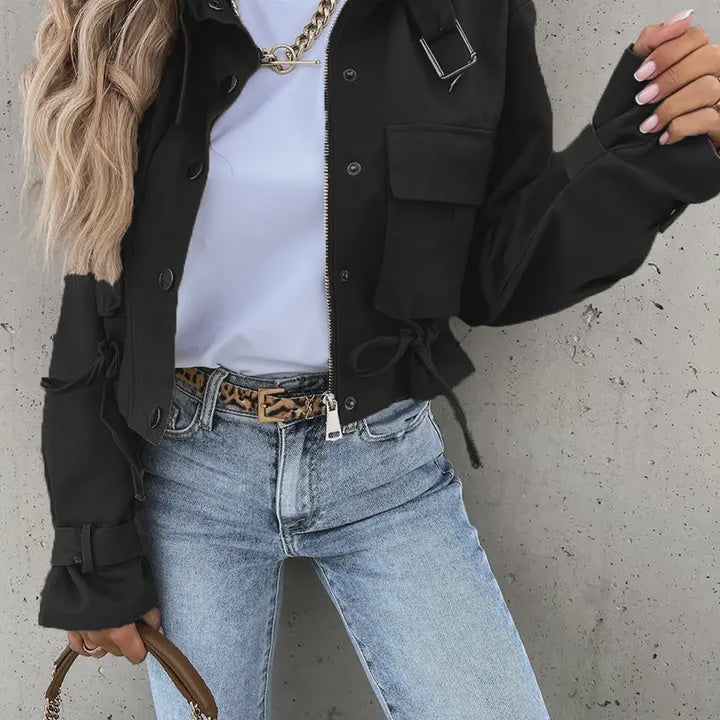 Button-Up Drawstring Jacket black