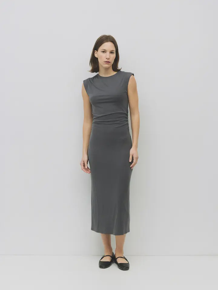 The Amal Dress | Cupro Knit Midi Dress CHARCOAL