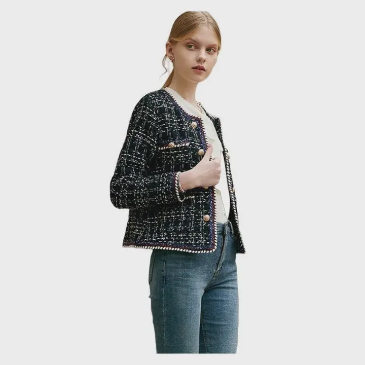Blk/wht check double tweed jacket