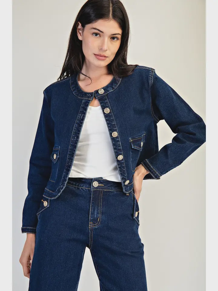 Crop Denim jacket gold button